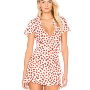 Beach Riot x Revolve Heart Print Wrap Mini Dress M Ruffle Flowy